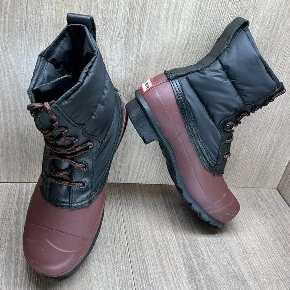 Hunter Boots Womens Size 6 Original Quilted Lace Up Short Rain Black Brown - Picture 7 of 11